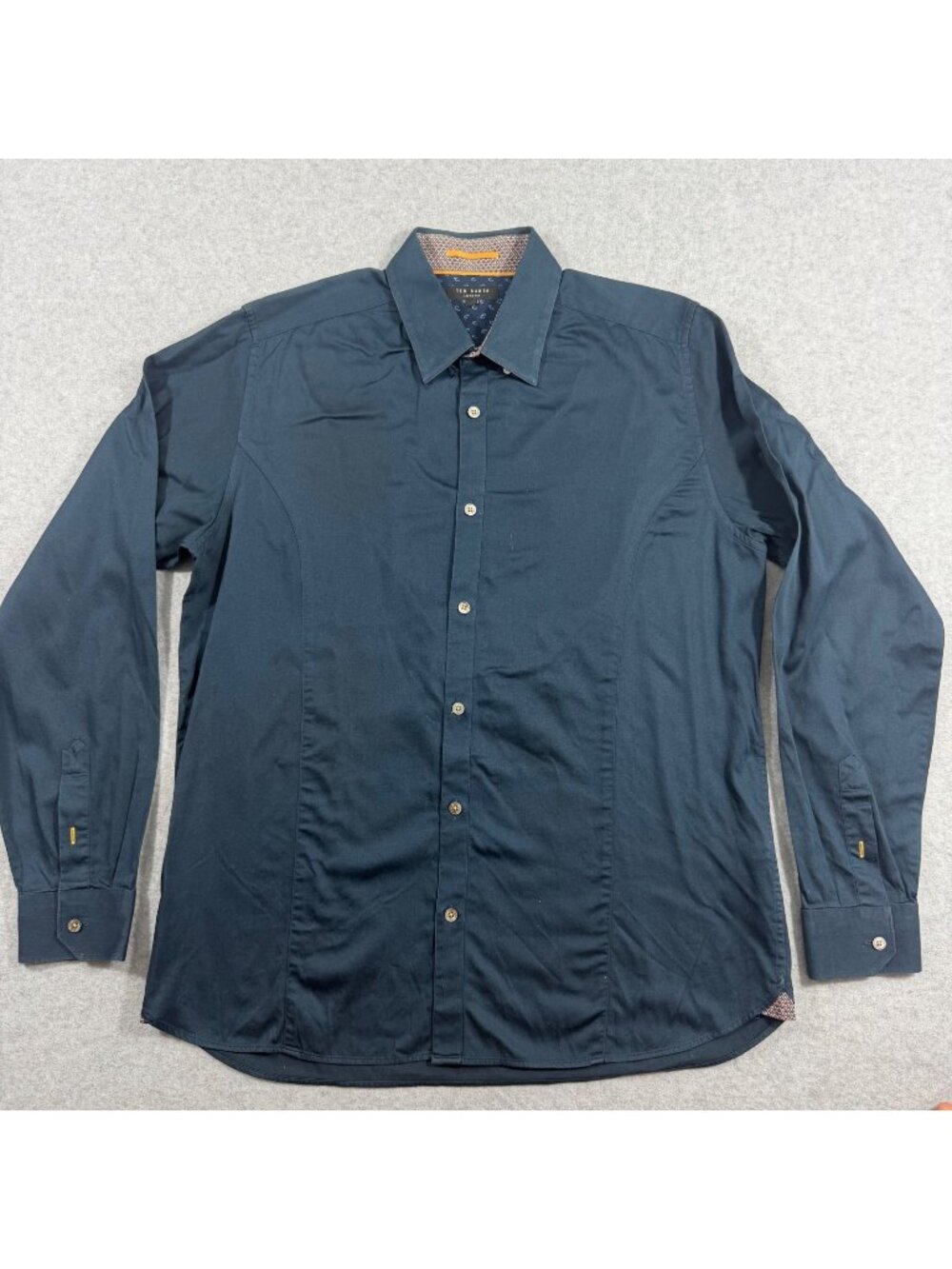 Ted Baker London Shirt Mens Large Navy Blue Cotton Stretch Long Sleeve Button